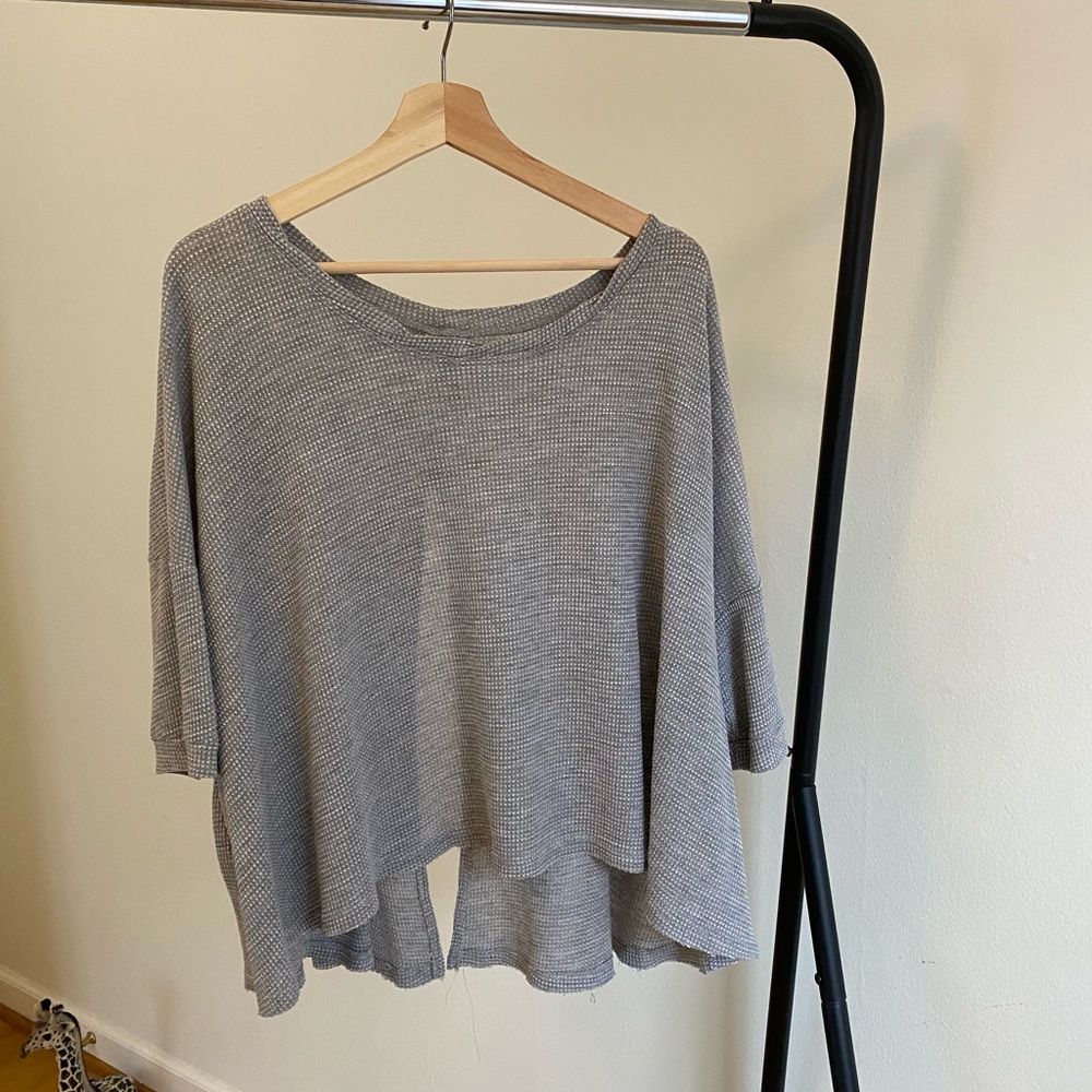 Free People Split Back Oversized Waffle Quarter-Sleeve Top